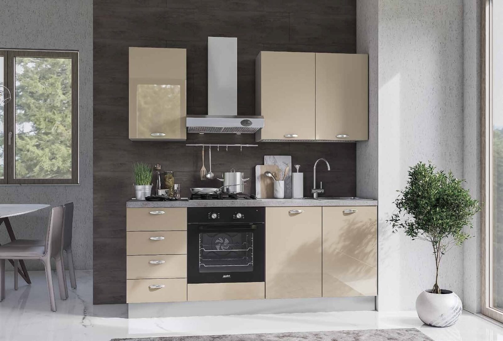 CUCINA MOD.MONO GLAM L.195 X H. 216