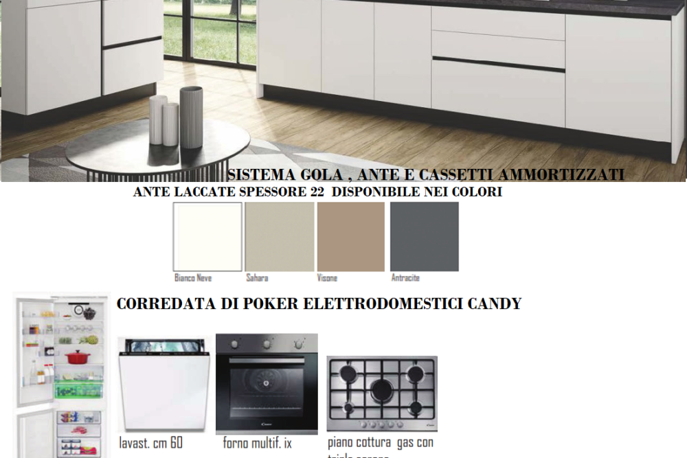 PROMO CUCINA MOD. FLAT SISTEMA GOLA CM L. 304+123 x H. 216