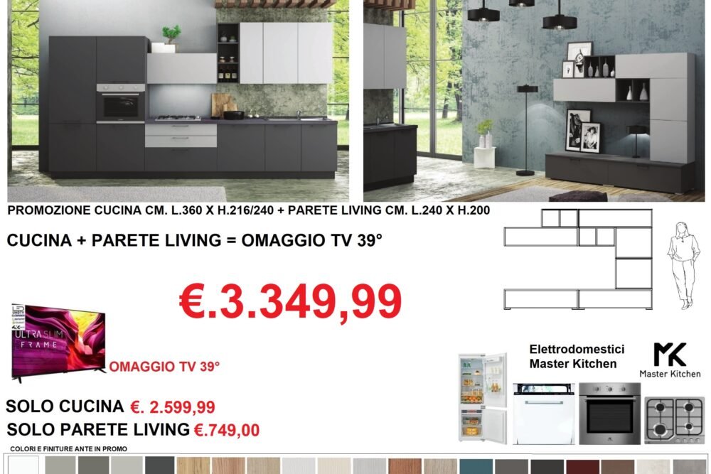 PROMO 2 CUCINA+PARETE LIVING+OMAGGIO TV 39° MOD.YARIS