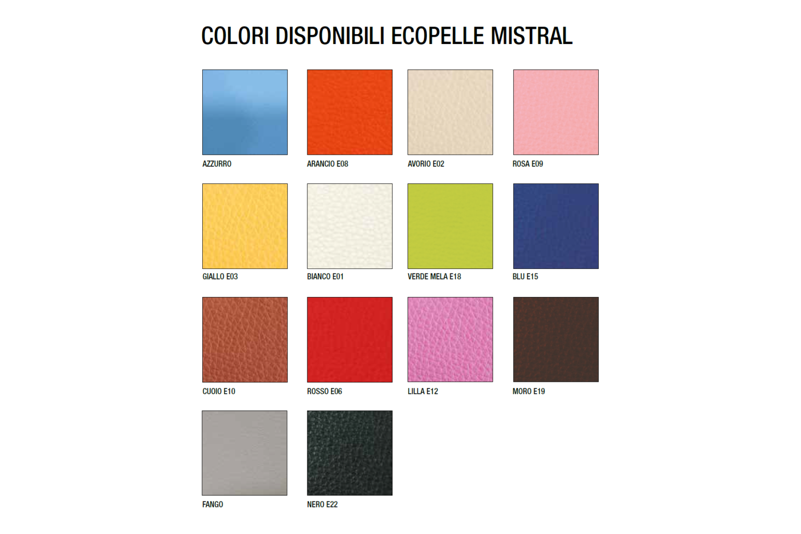 Colori disponibili Ecopelle Mistral