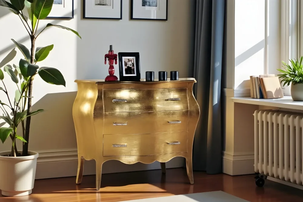 Comò bombato 3cassetti foglia oro Swarovski ART401