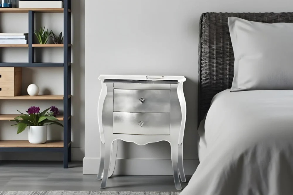 Comodino bombato 2cassetti foglia argento Swarovski art402