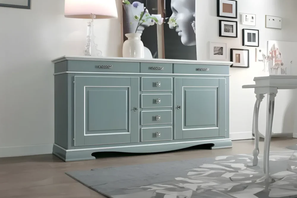 Credenza - Finitura Grigio Laccato con Profili Bianco