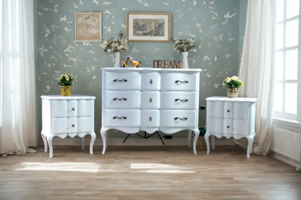 Gruppo Comò + 2 Comodini Finitura laccato bianco