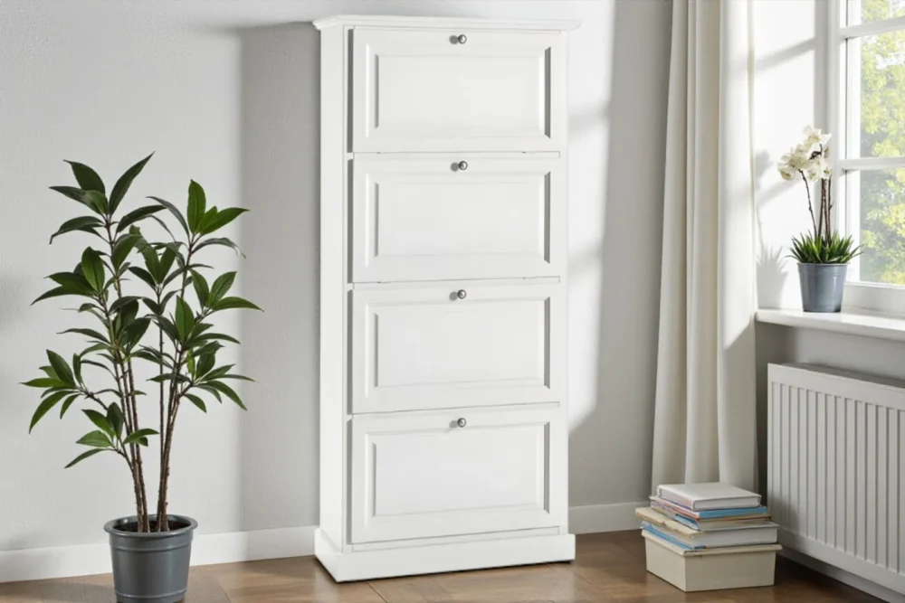 Scarpiera laccata bianca 4 ribalte doppie (contiene 24 paia) art.6063_A