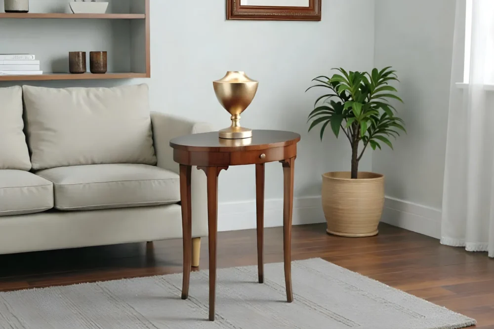 Tavolino ovale 1 cassetto noce intarsiato art 666