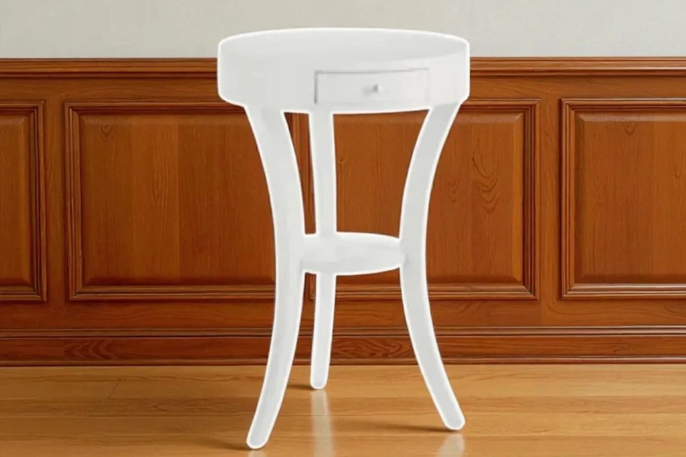 Tavolino rotondo laccato bianco 1 cassetto Ø 45 H 70