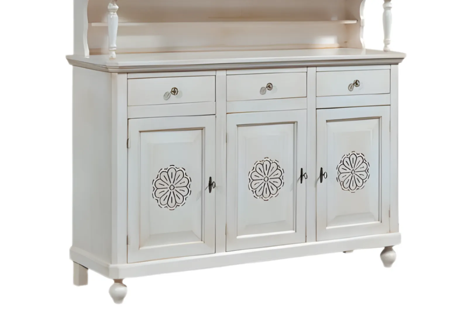 Zoom inferiore Cristalliera 3 porte intagliata Bianco L.158