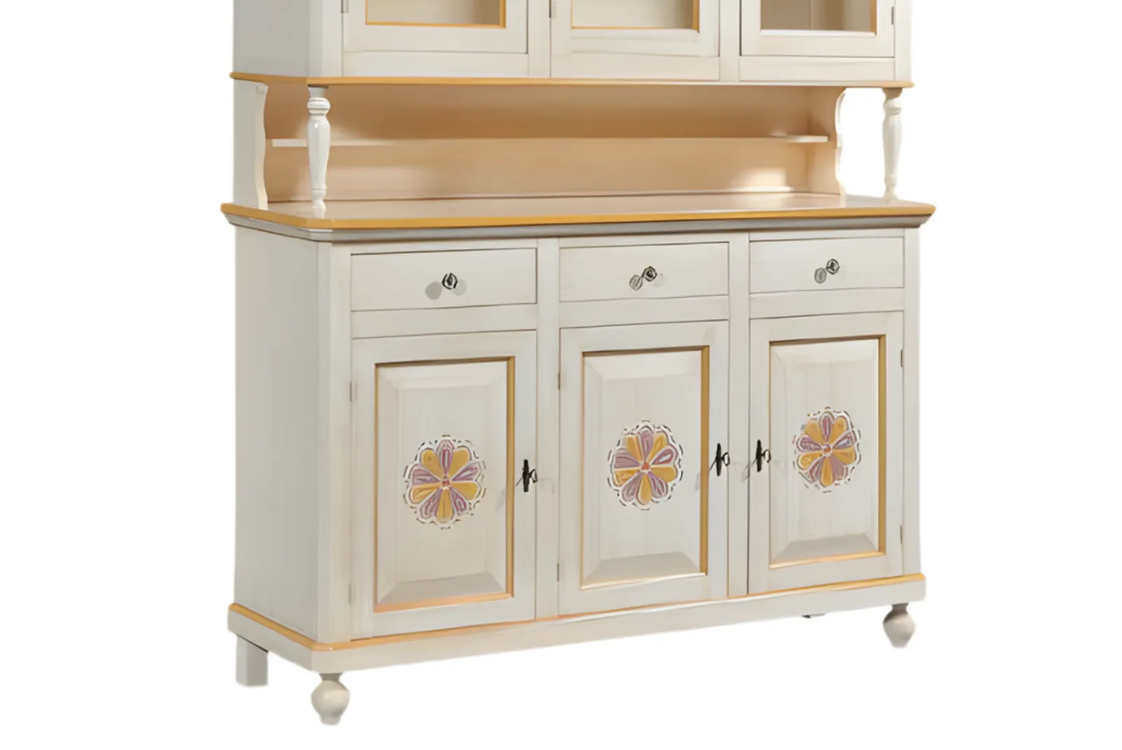 Zoom inferiore Cristalliera 3 porte intagliata L.158