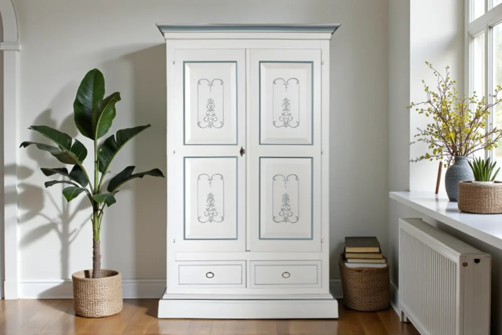 Armadio-laccato-bianco-filetti-azzurro-cenere-2-porte-1-cassetto-art.6001_A