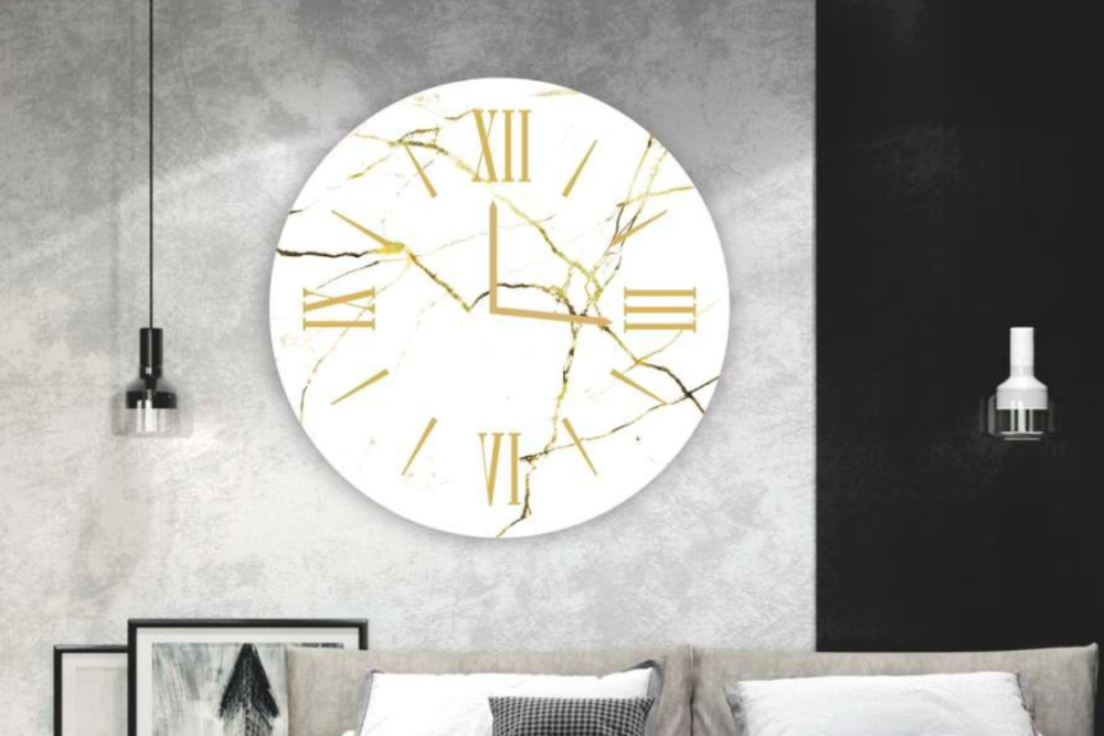 Orologio marble bianco e oro - Stampa su vetro temperato