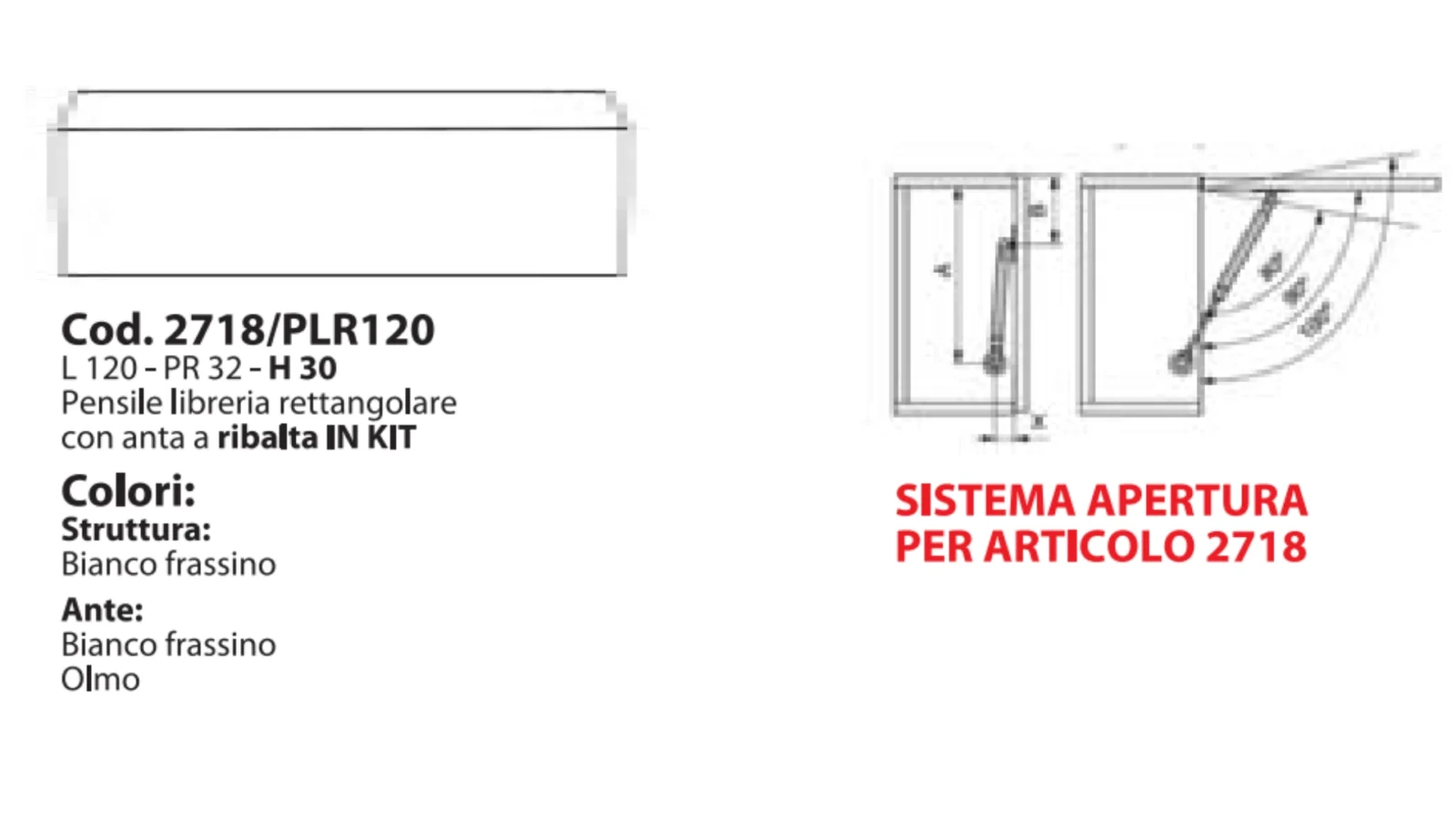 Pensile orizzontale con anta a ribalta L120xP32xH30 cm-Olmo e Bianco Frassinato "pronta consegna