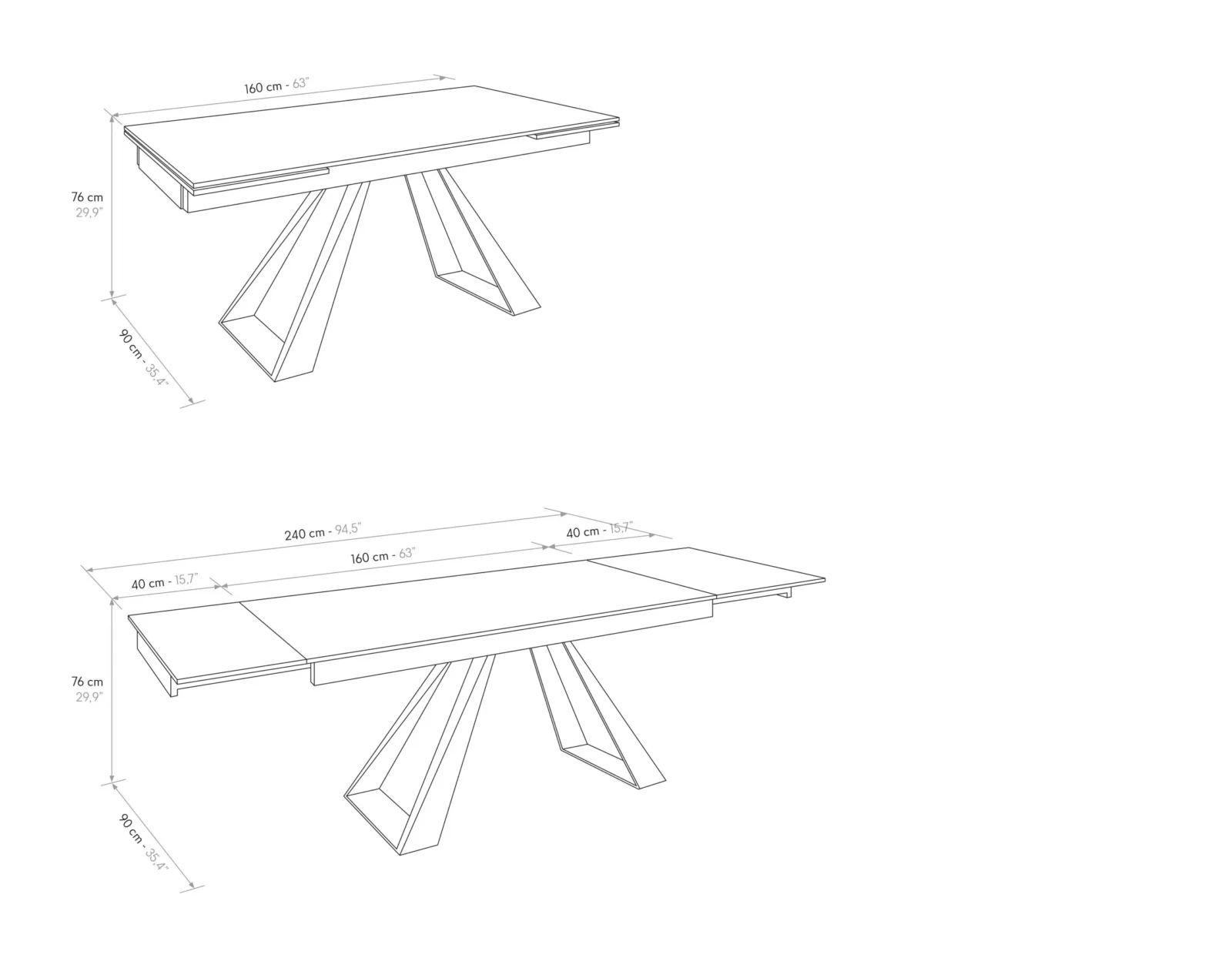 Tavolo allungabile in ceramica Kevin da 160 a 240 dimensioni a