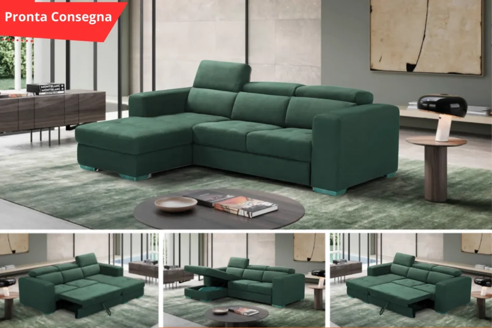 Divano angolare Mirò Tessuto verde petrolio Antimacchia pronta consegna ok