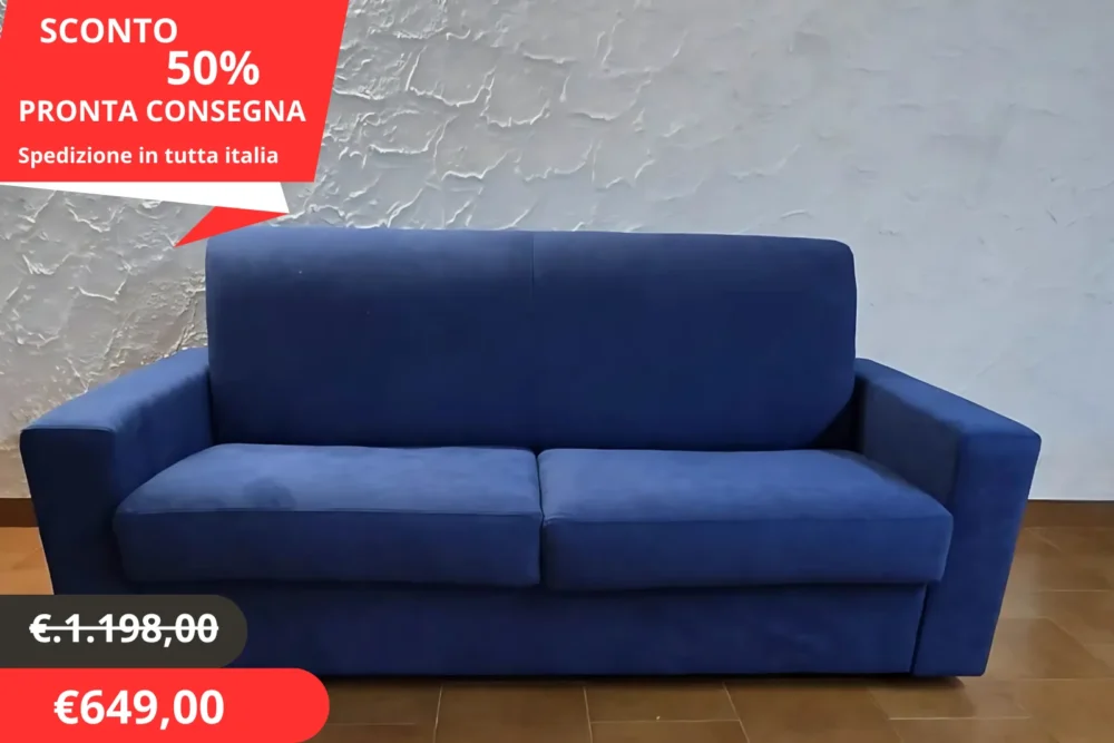 DIVANO LETTO MOD.CINZIA CON MATERASSO H.14 "Pronta consegna" tessuto antimacchia colore blu ok