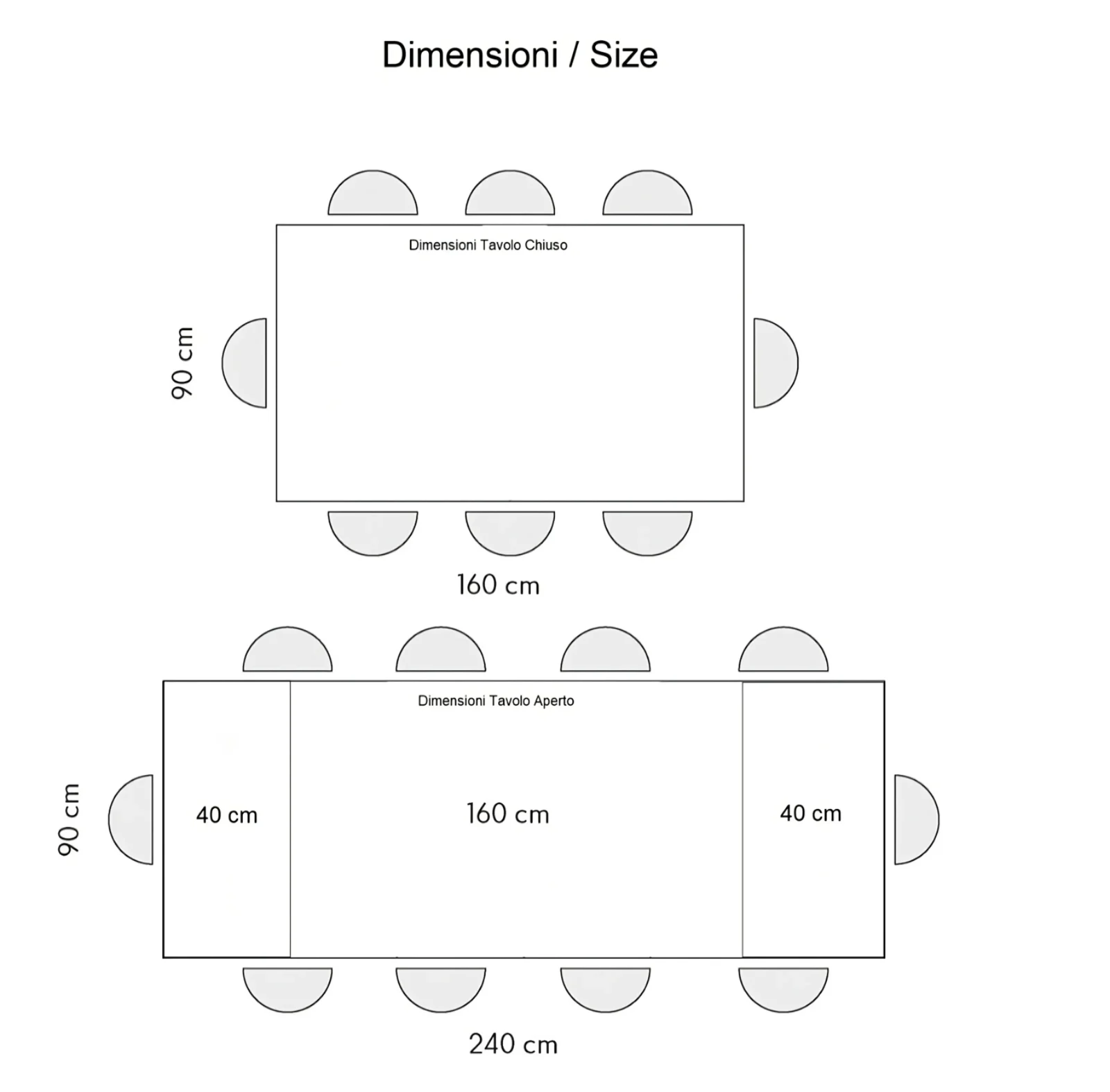 Dimensioni Tavolo allung. Vetro Ceramica