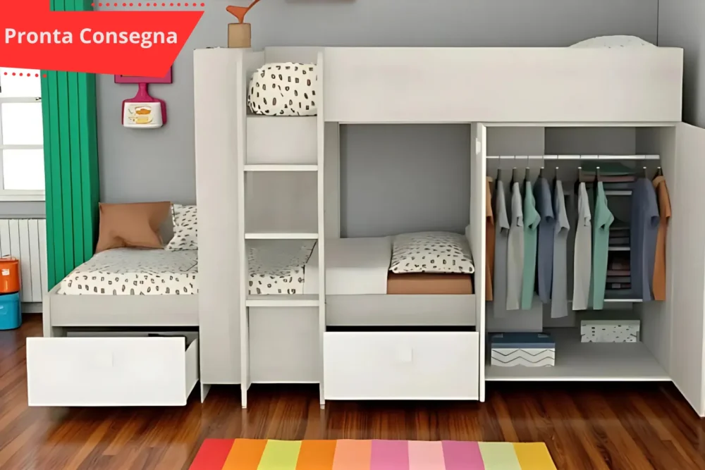 Cameretta con letto a castello bianco vintage