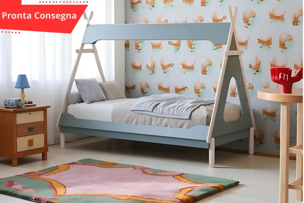 Letto Capanna Verde-singolo legno massello