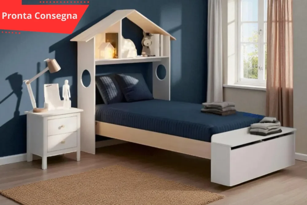 Letto Singolo Contenitore - Legno Massiccio Bianco