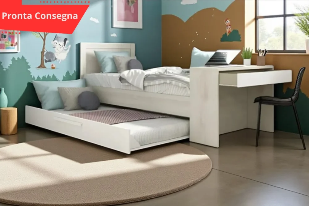 Letto con scrivania integrata e letto estraibile