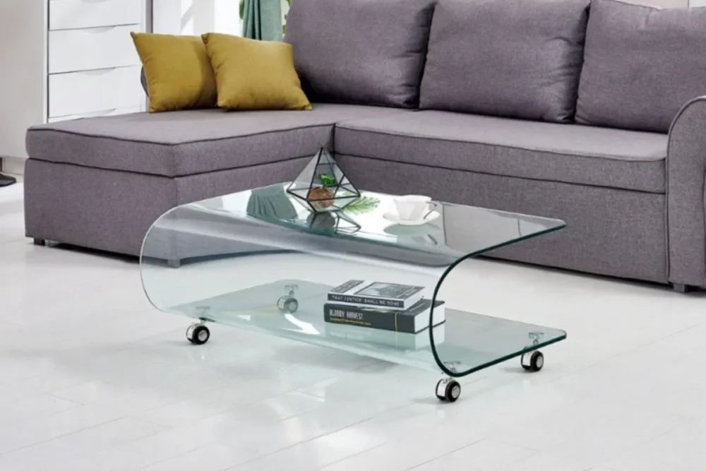 Tavolino Salotto Magnolia vetro temperato - rotelle