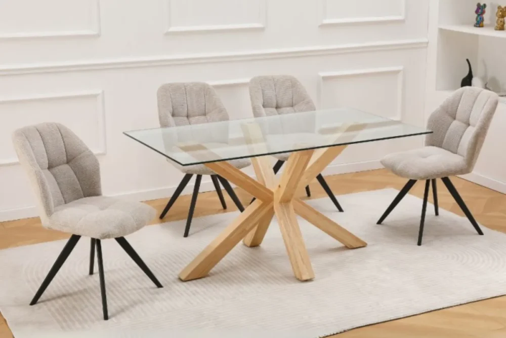 Tavolo vetro temperato Bea gambe legno