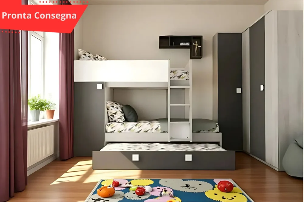Cameretta con letto a castello e letto estraibile