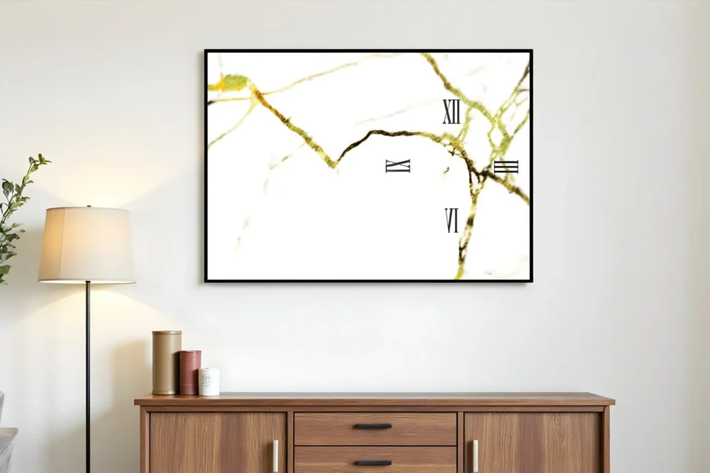 Orologio Marmo Bianco,oro - Stampa in vetro tempe