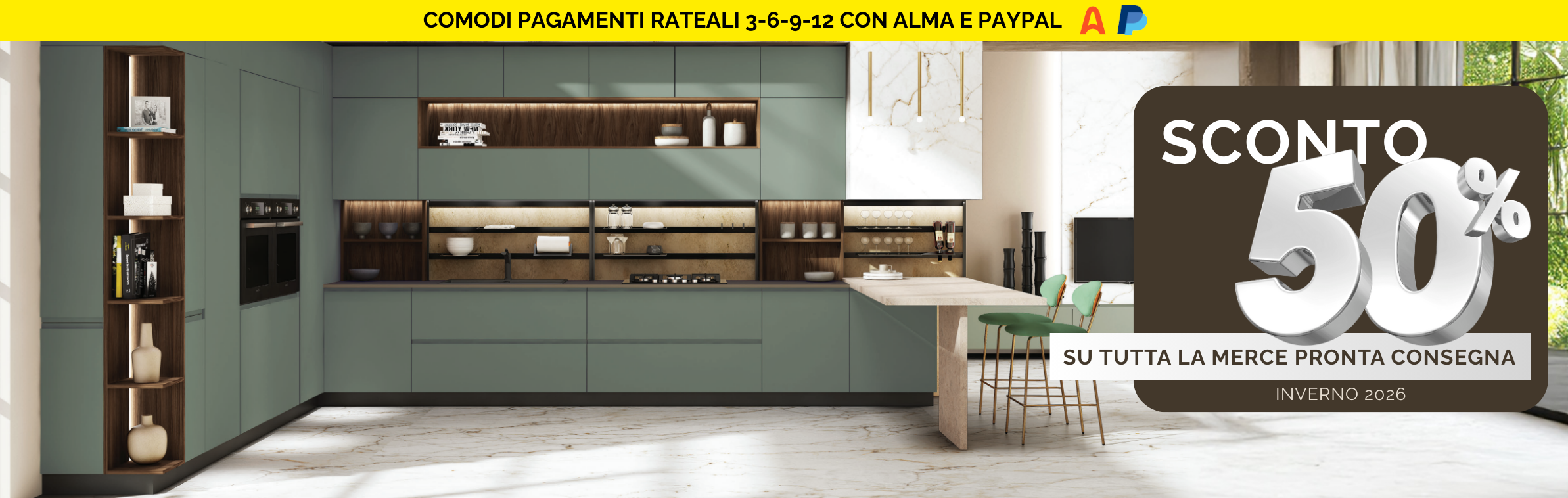 Sconto 50% su arredamenti cucina Linea – merce pronta consegna inverno 2026.