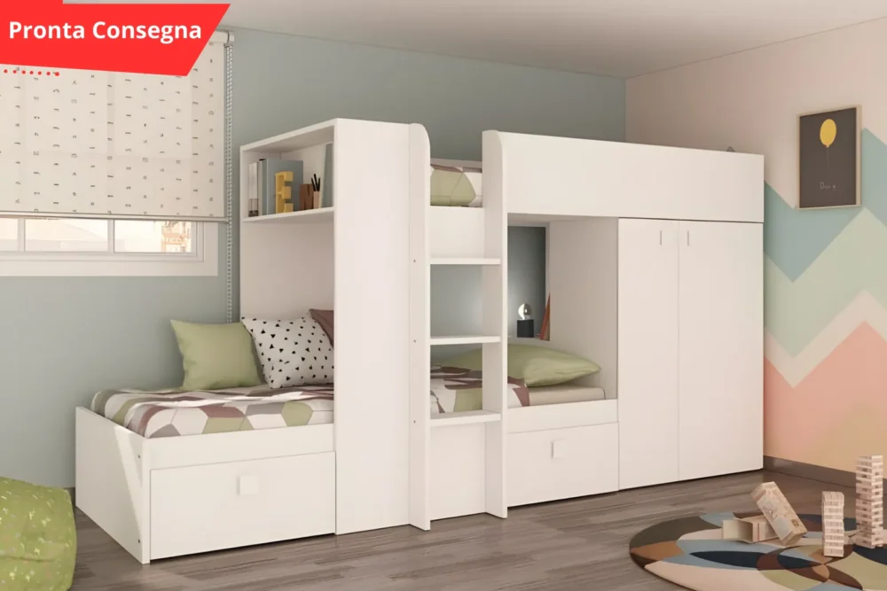 Effezeta Letto a castello reversibile con 2cassetti e armadio B.