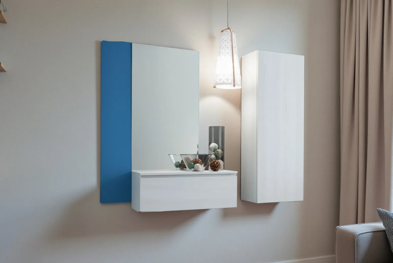 Ingresso Stella composizione con Armadio Gessato Bianco - Blu