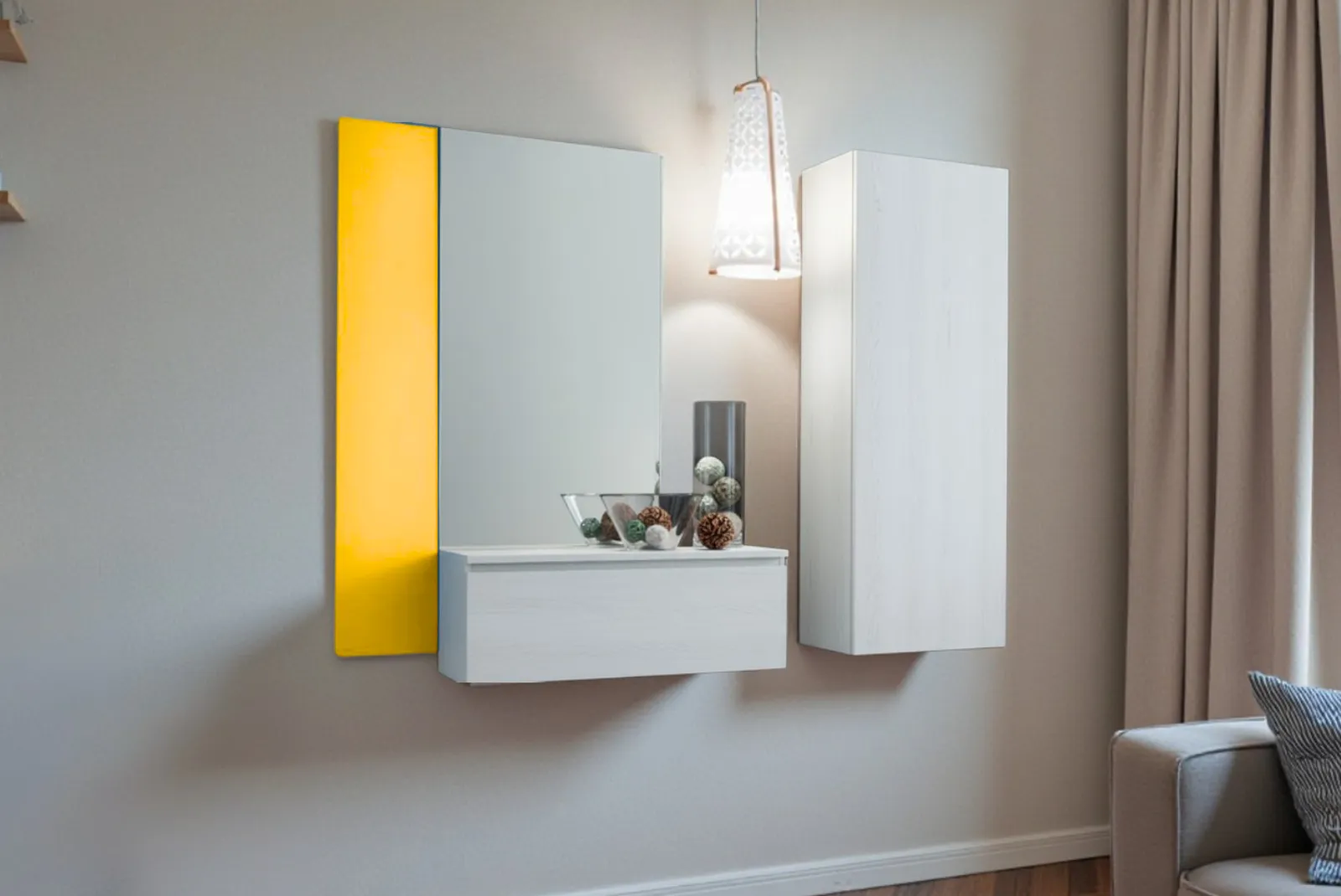 Ingresso Stella composizione con Armadio Gessato Bianco - Giallo