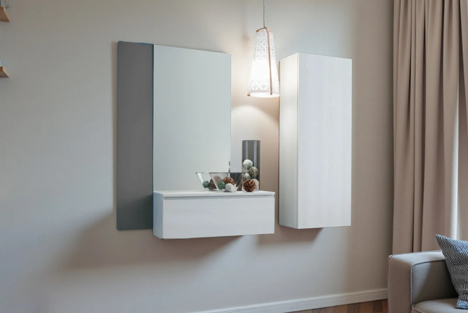 Ingresso Stella composizione con Armadio Gessato Bianco - Grigio londra