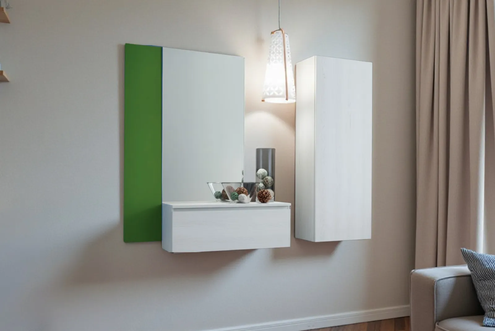 Ingresso Stella composizione con Armadio Gessato Bianco - Verde