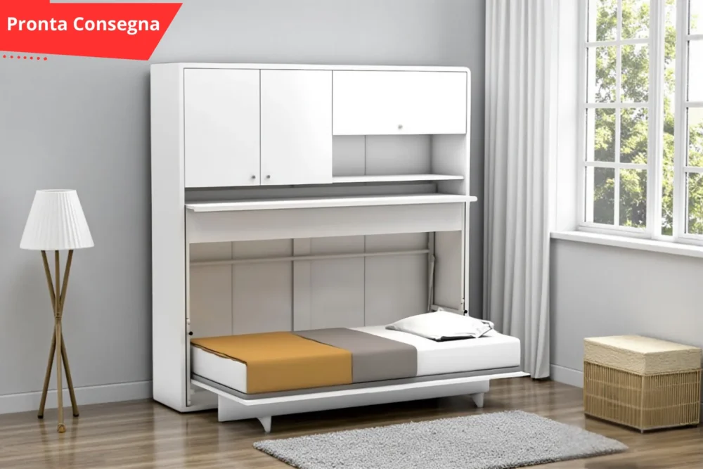Letto Singolo a scomparsa con scrivania estraibile Bianco pronta consegna