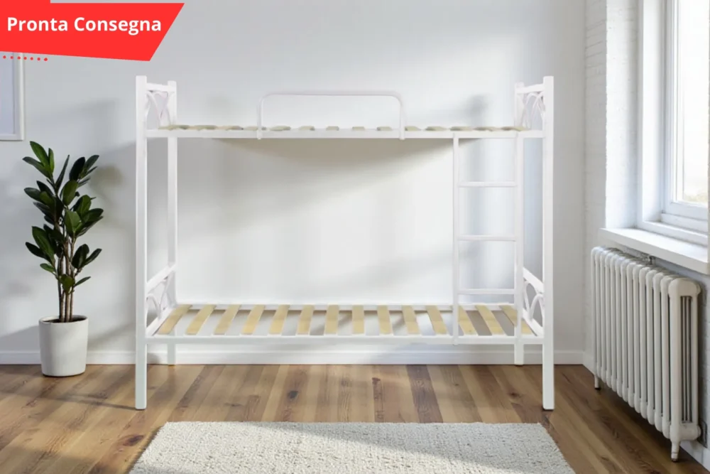 Letto a castello con struttura in metallo Bianco pronta consegna