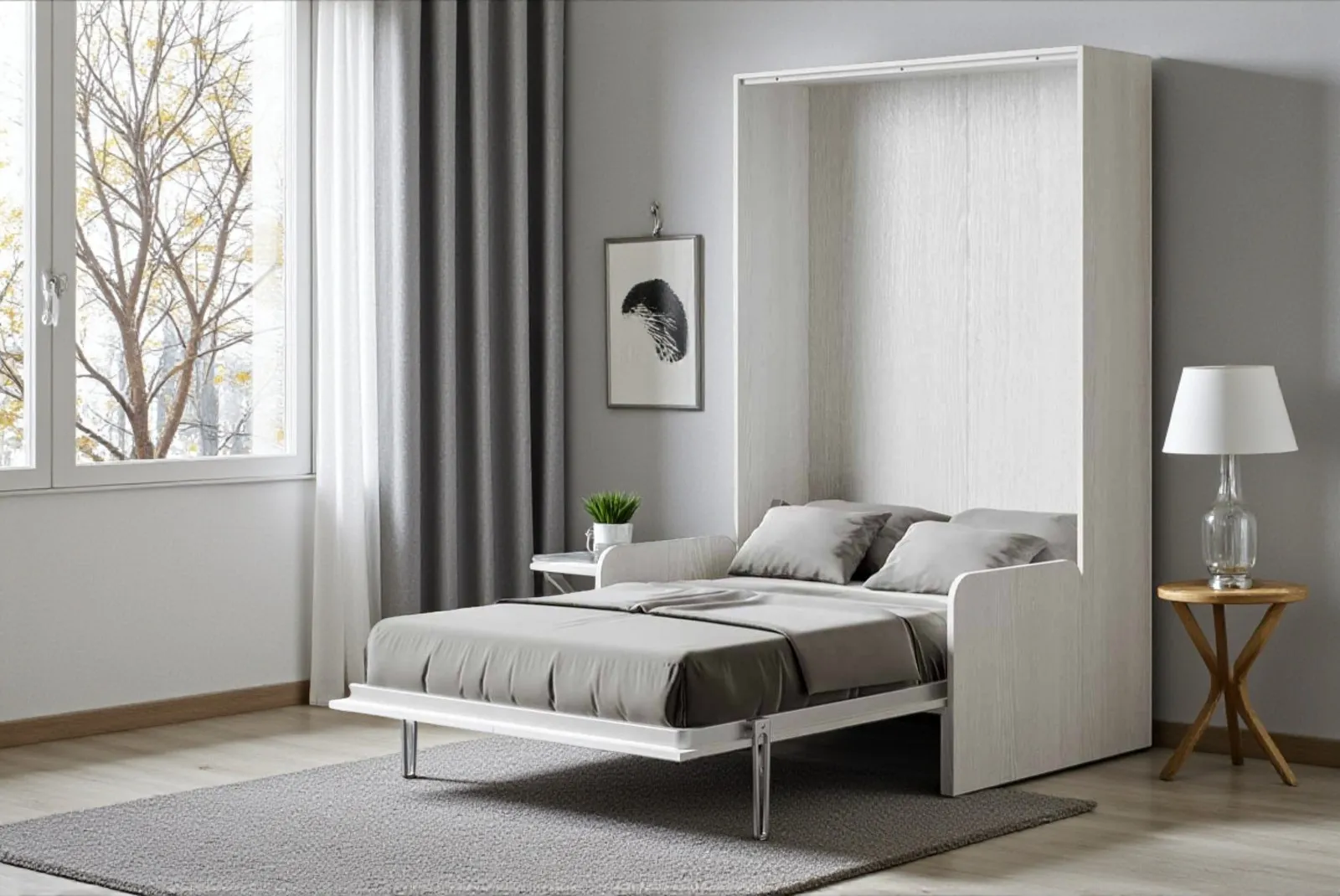 Letto a scomparsa con divano BiancoGrigio