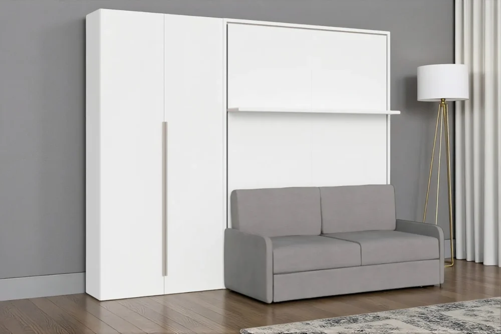 Letto francese a scomparsa con divano-mensola e armadio2A