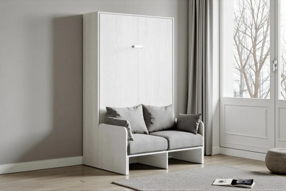 Letto matrimoniale 140 a scomparsa con divano BiancoGrigio