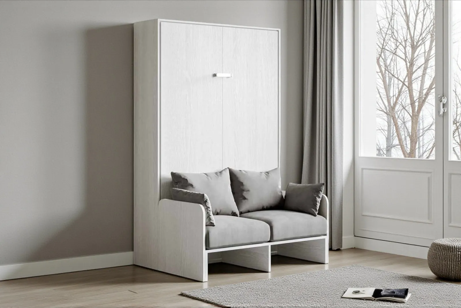 Letto matrimoniale 140 a scomparsa con divano BiancoGrigio