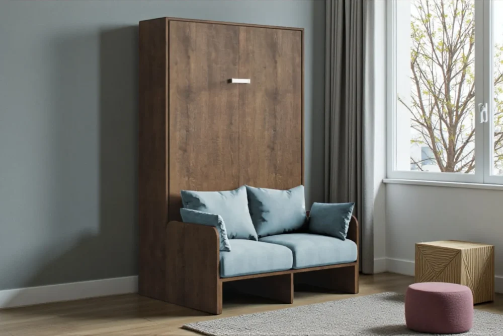 Letto matrimoniale 140 a scomparsa con divano NoceAzzurro