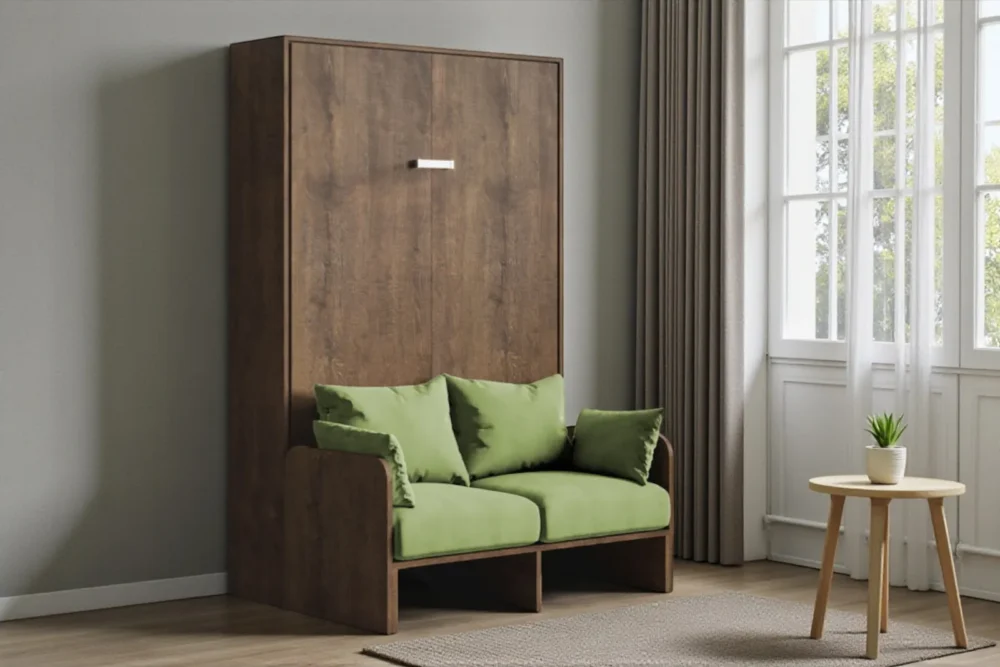 Letto matrimoniale 140 a scomparsa con divano NoceVerde