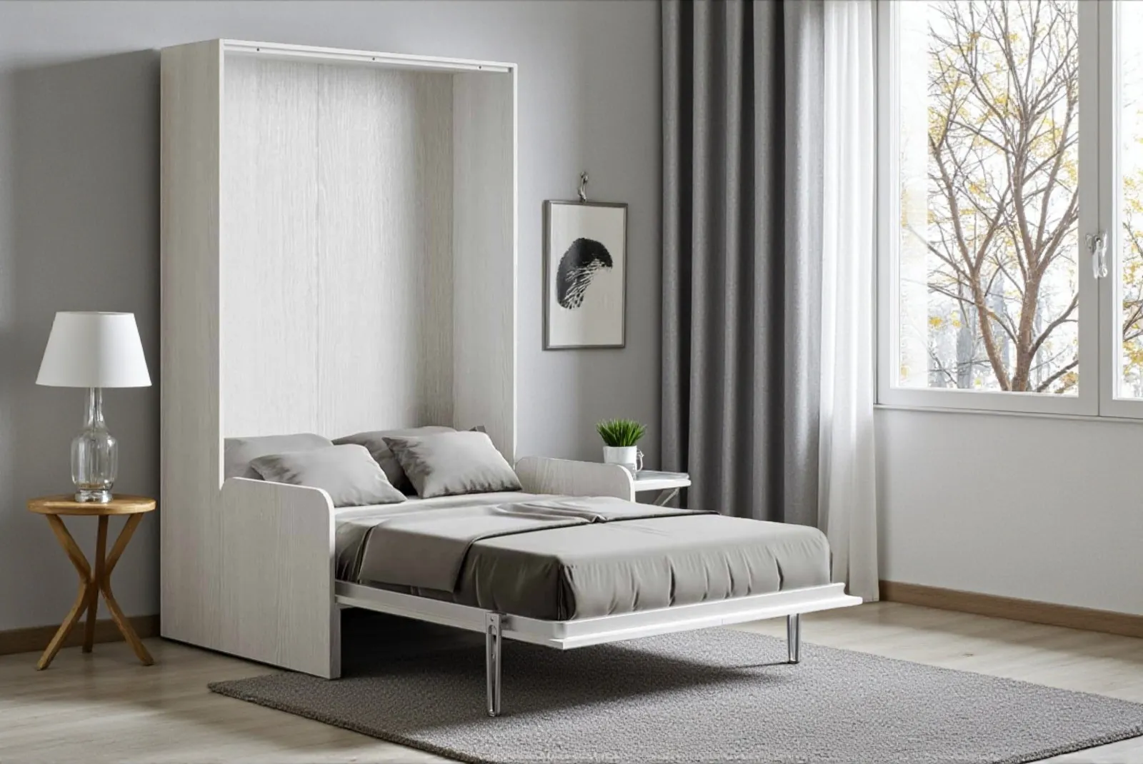 Letto matrimoniale a scomparsa con divano BiancoGrigio