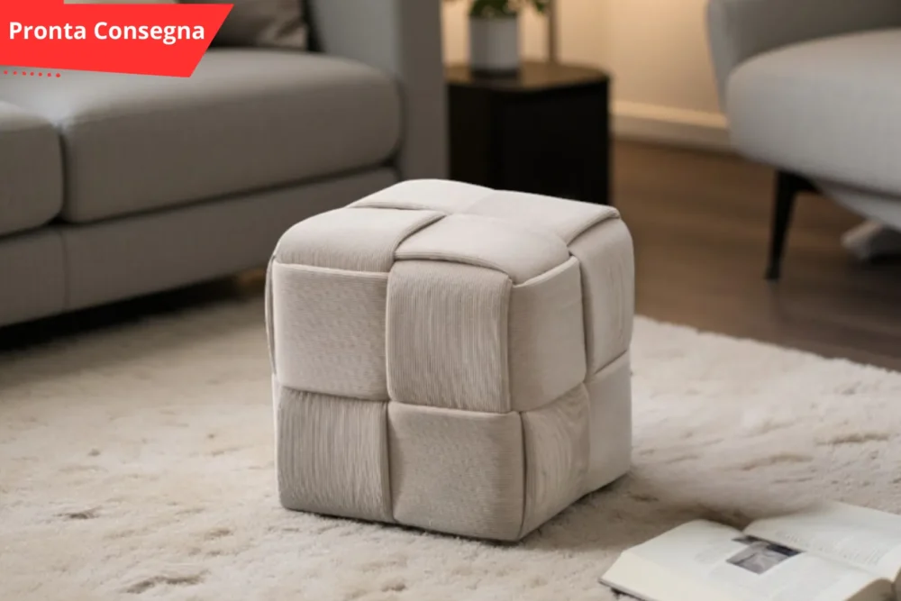 Pouf Square effetto intrecciato Tortora Pronta consegna