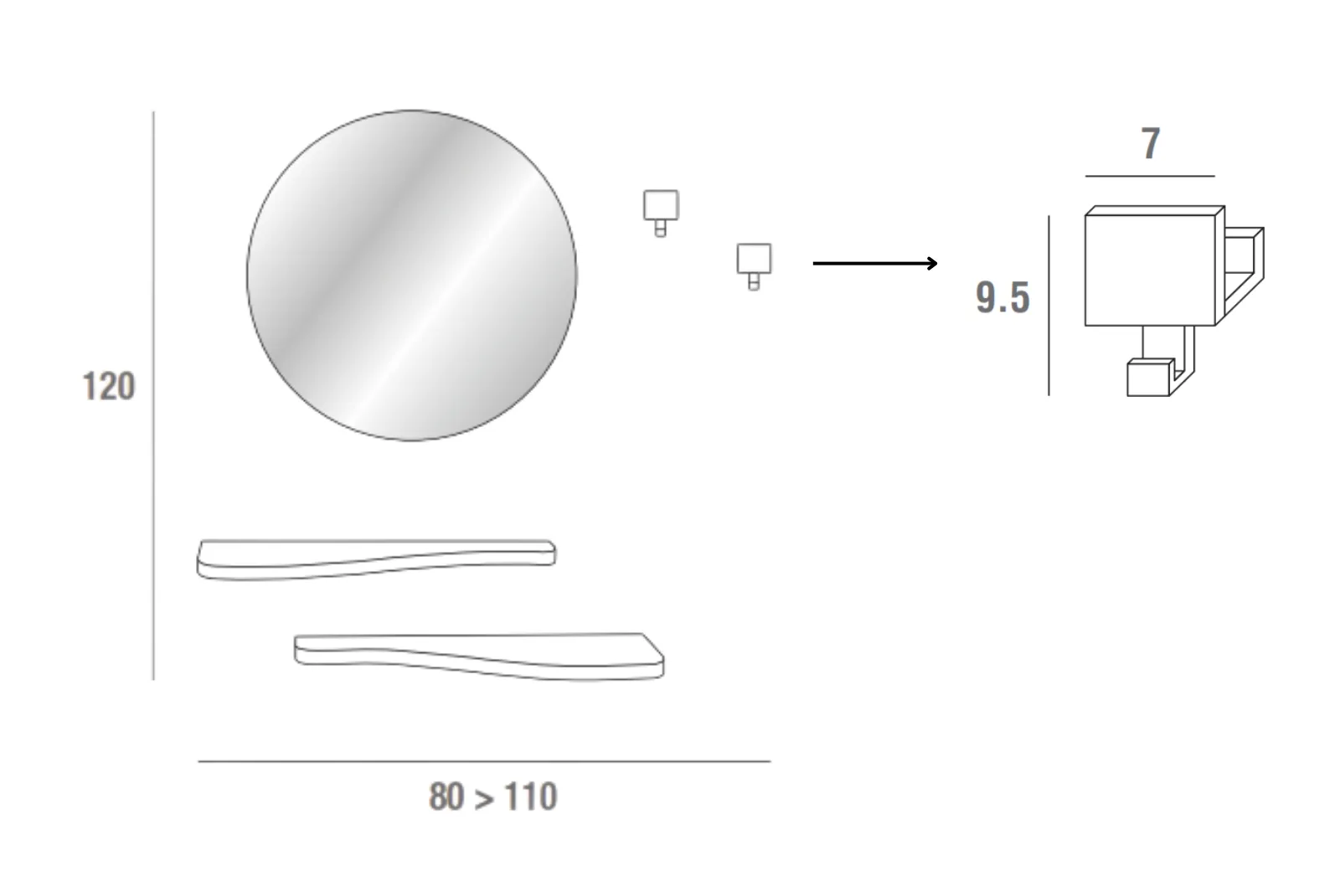 Scheda tecnica Ingresso Nancy composizione specchio grande
