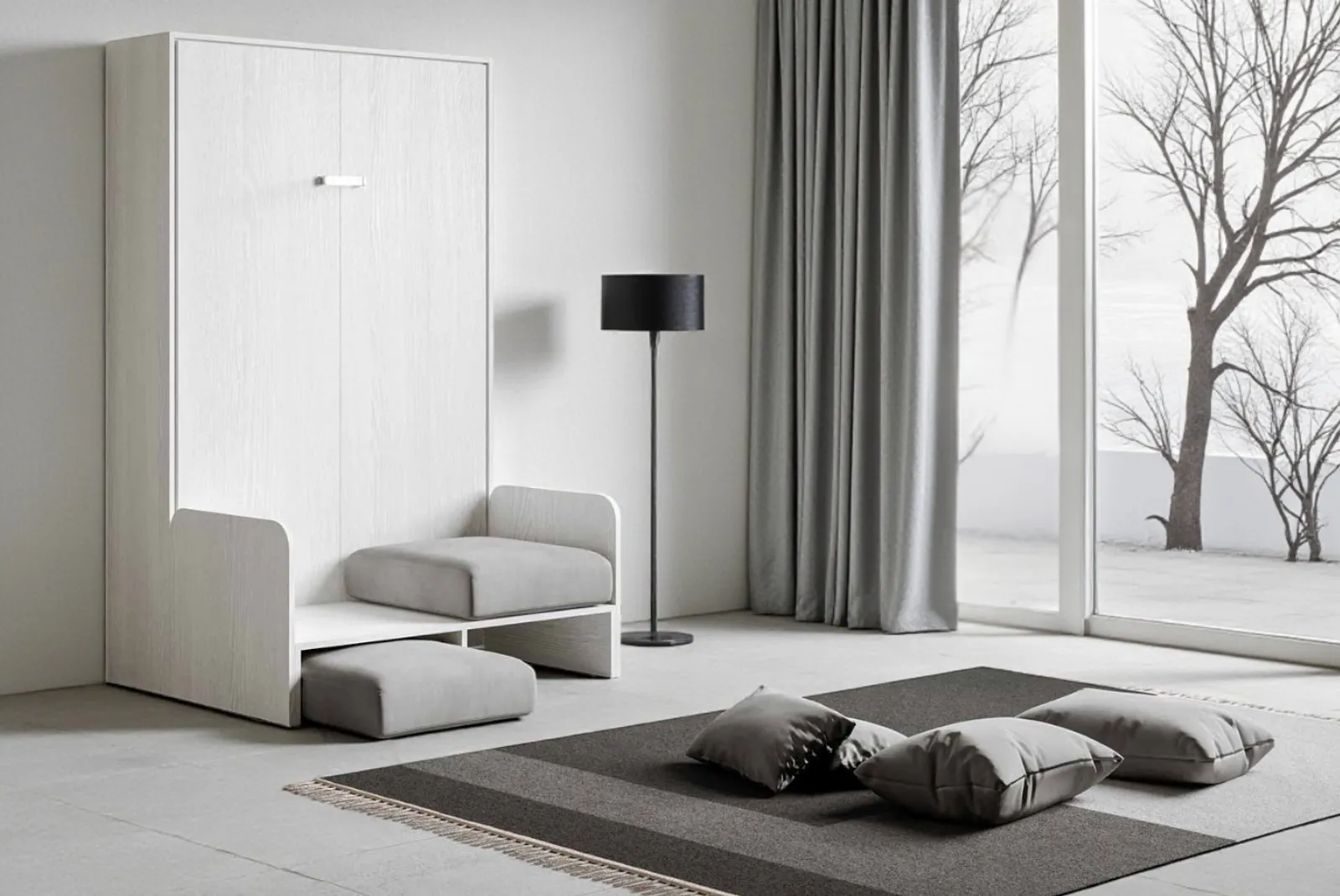 Zoom 2 Letto matrimoniale 140 a scomparsa con divano BiancoGrigio