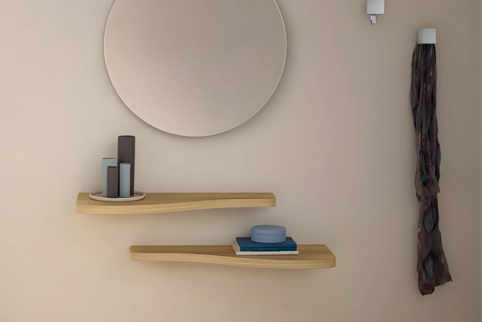 Zoom mensole Ingresso Nancy composizione specchio grande tondo