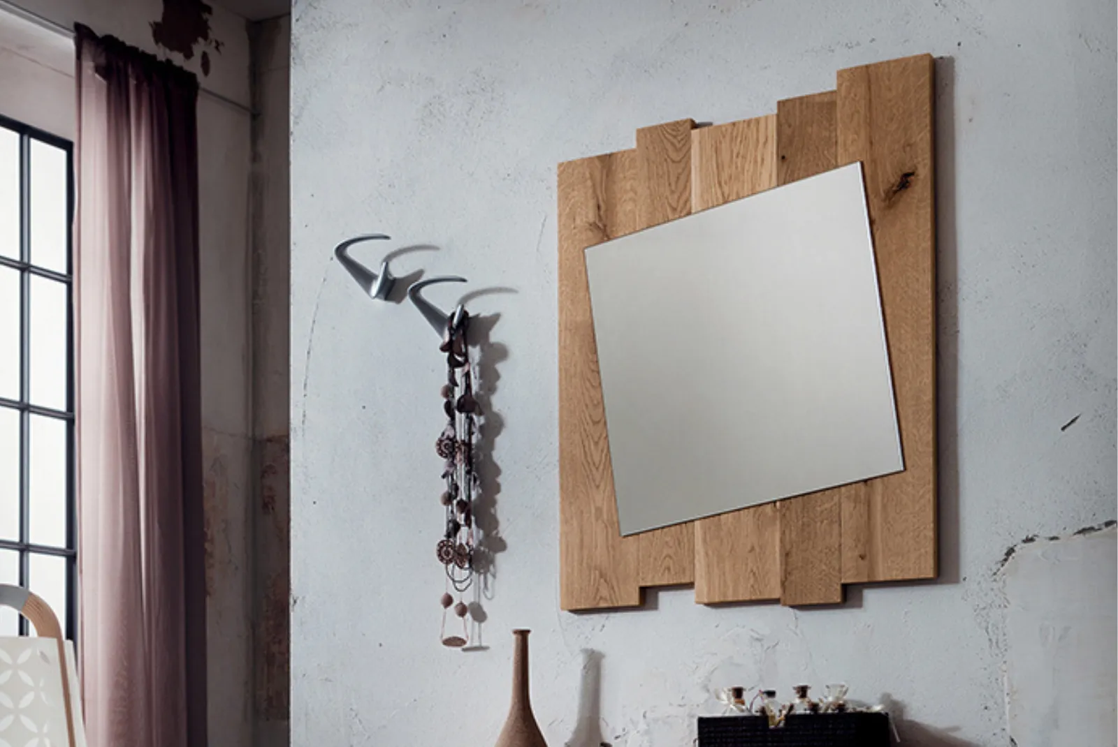 Zoom specchio Ingresso Zoe composizione Rovere massiccio