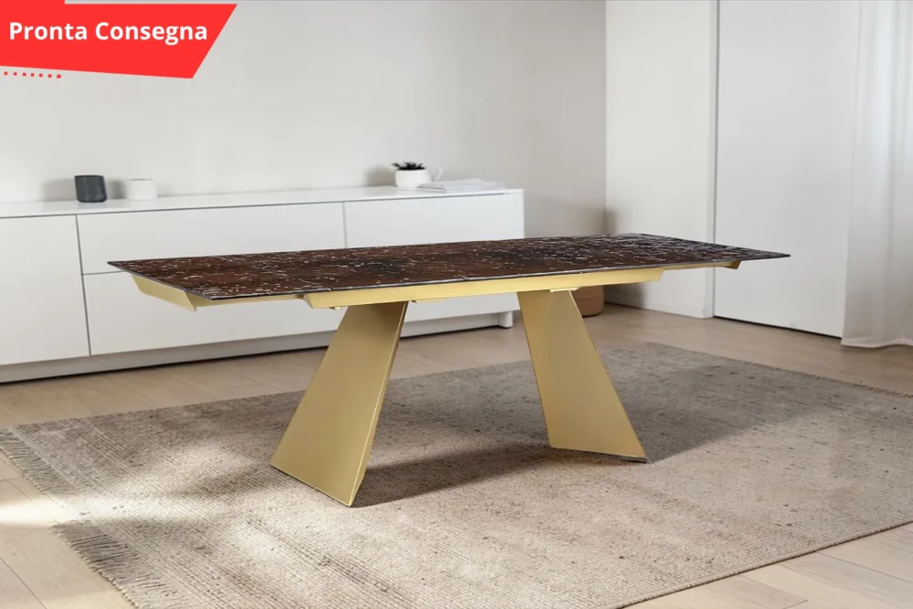 Tavolo Apollo Oro - Piano Vetro Martellato pronta consegna