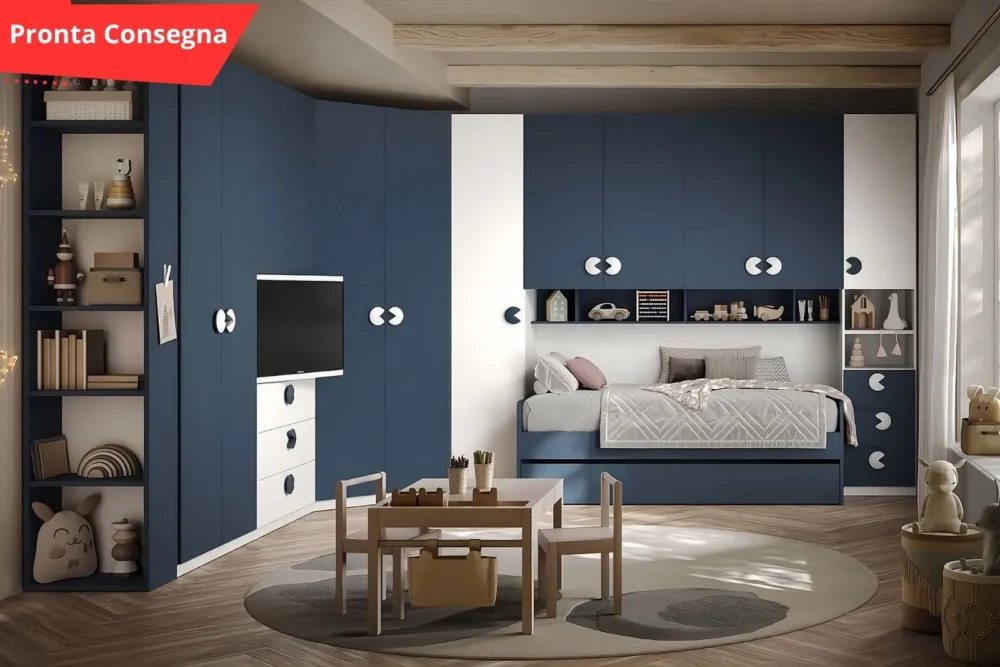Cameretta a Ponte Pacman Bianco frassinoBlu Pronta consegna